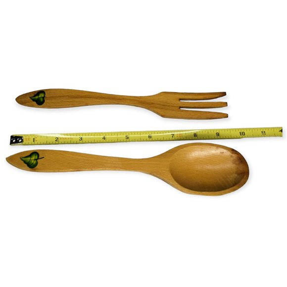 Vintage Wooden Footed Bowl with Matching Utensils - Picture 9 of 9